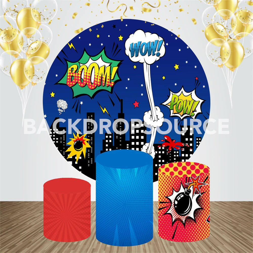 Comic Themed Event Party Round Backdrop Kit.
