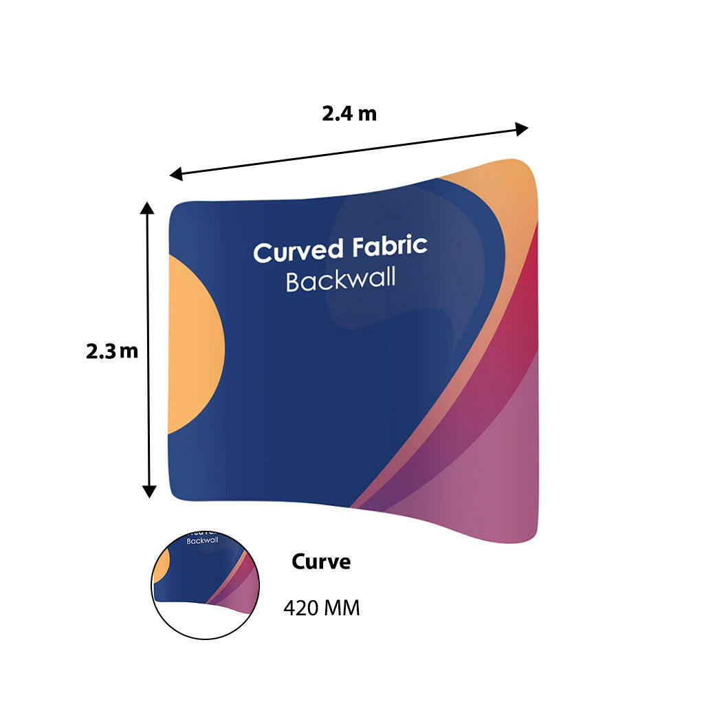 Curved tension fabric backdrop display for professional events and exhibitions, durable and easy to assemble.