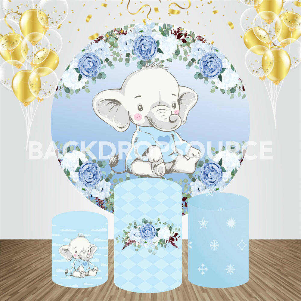 Cute Baby Elephant Themed Event Party Round Backdrop Kit.