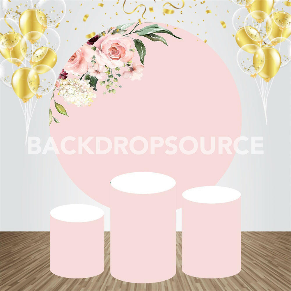 Pink Floral Themed Event Party Round Backdrop Kit.