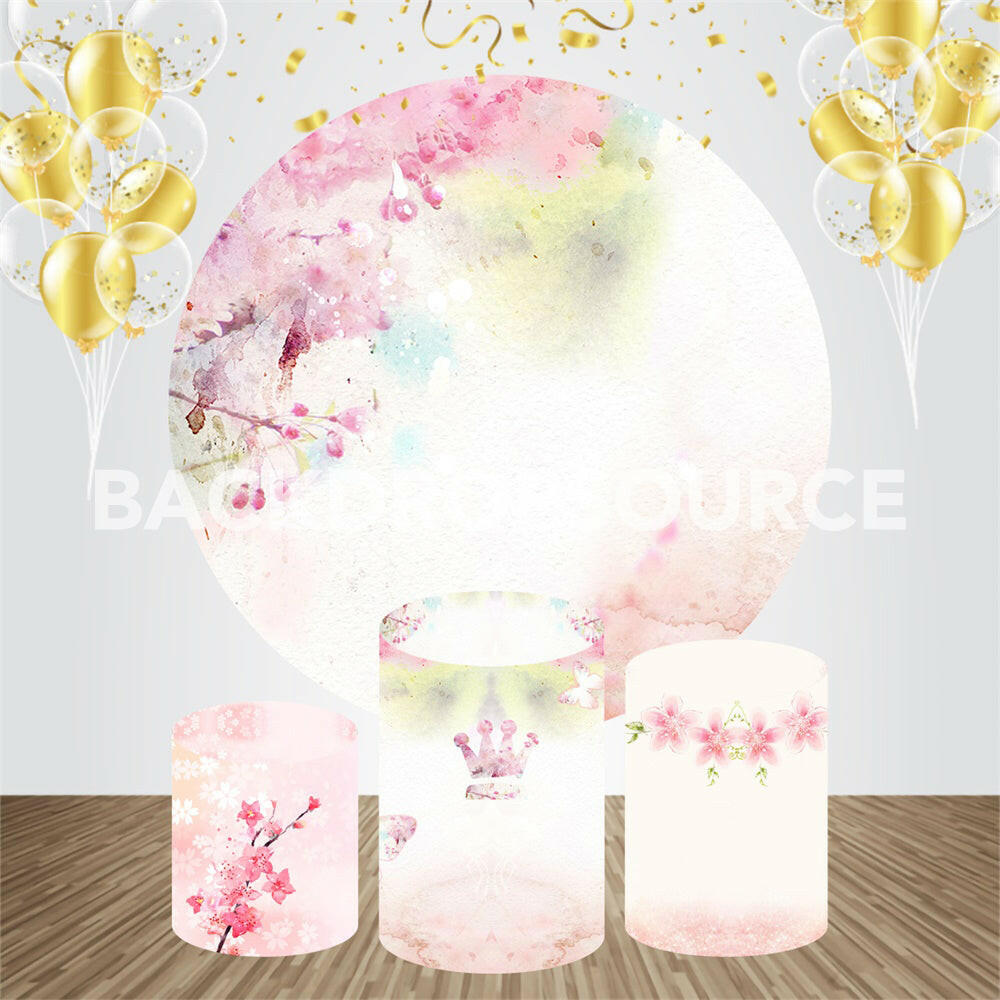 Pink Water Color Art  Event Party Round Backdrop Kit.