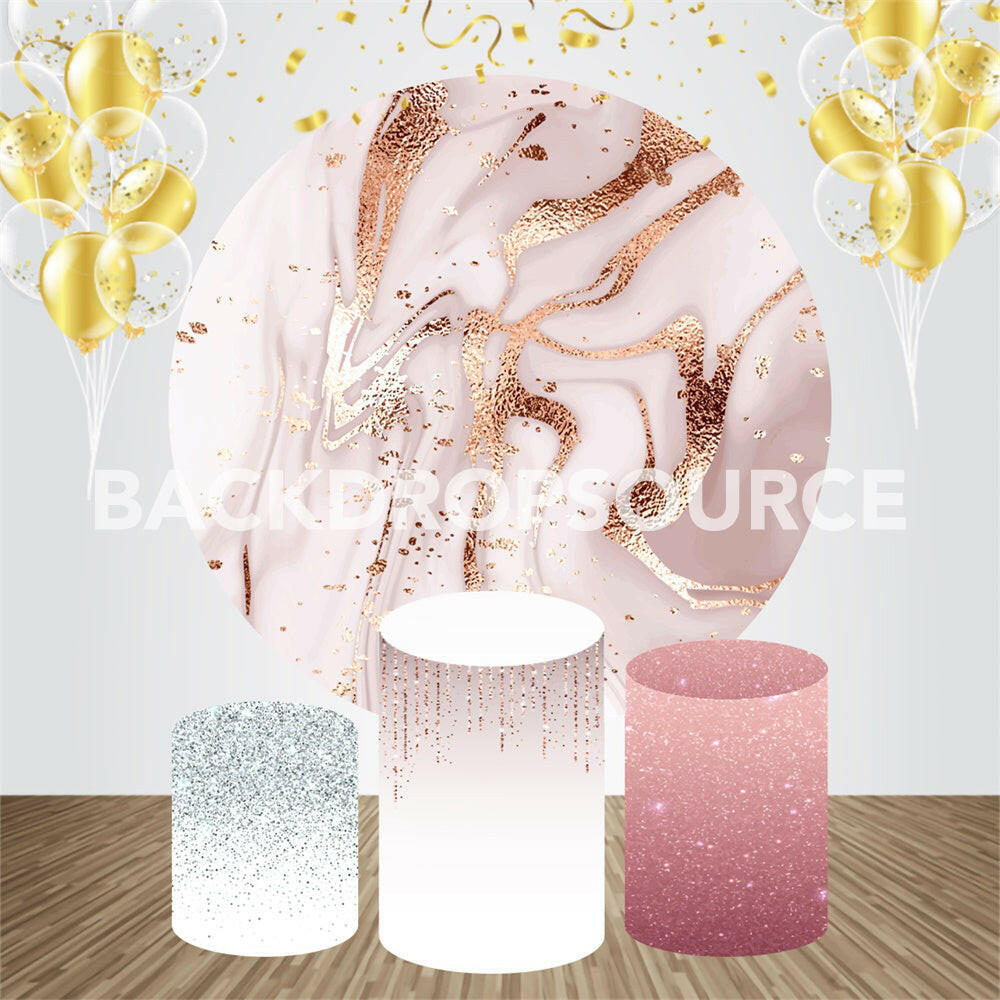 Pinkish Glitter Event Party Round Backdrop Kit.
