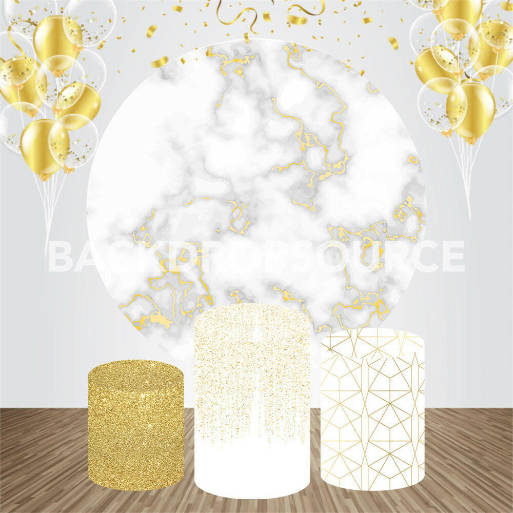White Glitter Event Party Round Backdrop Kit.