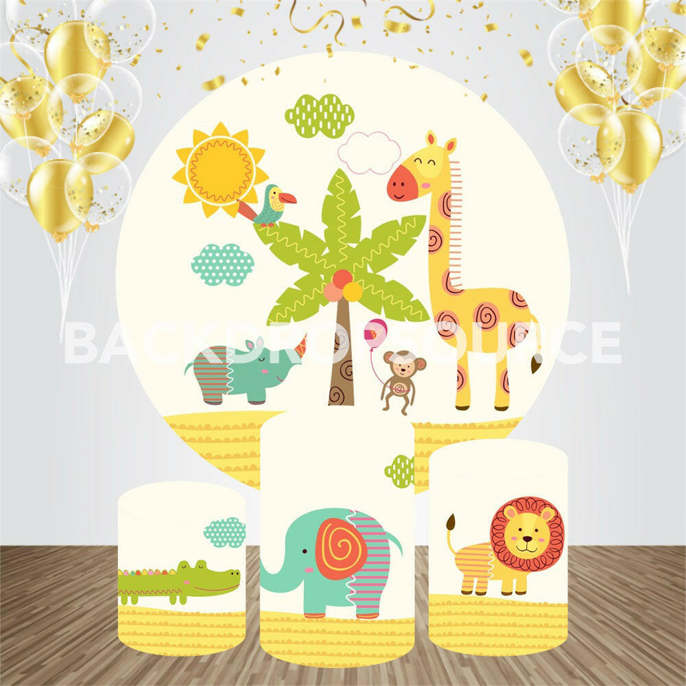 Comic Animals Themed Birthday Event Party Round Backdrop Kit.