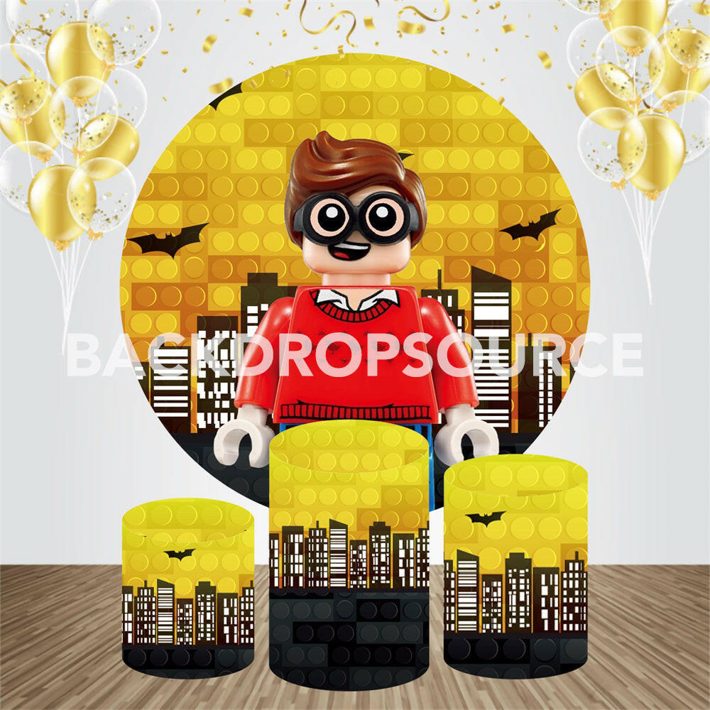 Toy Building Block Event Party Round Backdrop Kit.