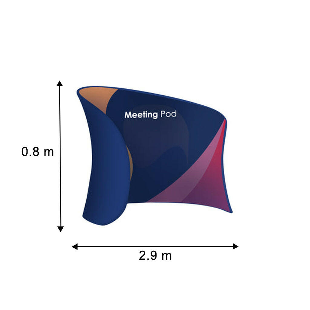 Meeting pod fabric display showcasing professional branding solutions for all events and corporate gatherings.