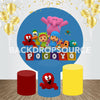 Happy Kids With Comic Animals Event Party Round Backdrop Kit.