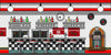 Retro Cafe Interior Flat Line Illustration Backdrop.