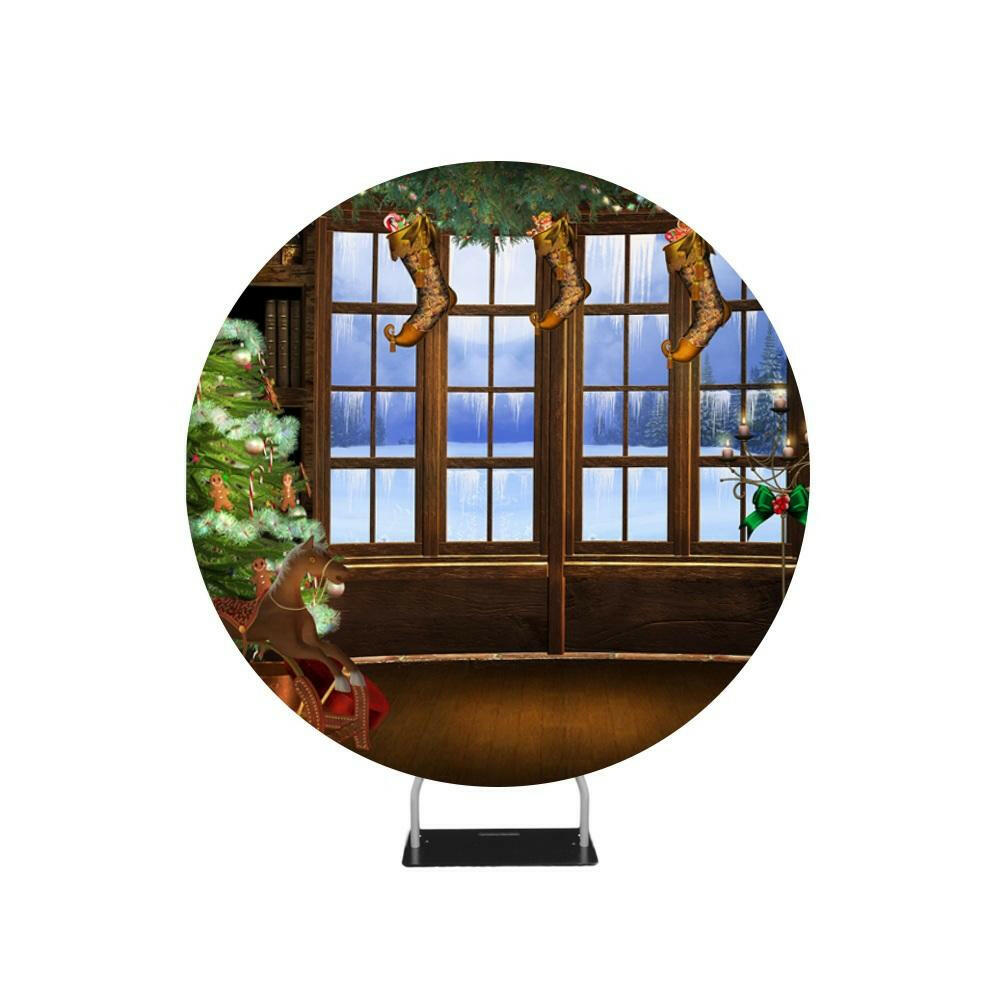 Snowy Outview Photo Christmas Backdrop Circle backdrop stand.