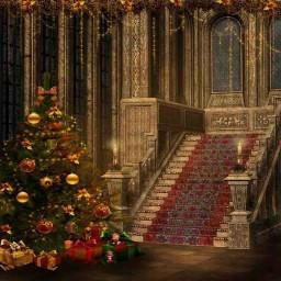 Christmas Staircase Photo  Backdrop.