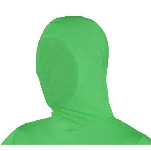 Person using a green hood for chroma key video production, demonstrating optimal background removal technique.