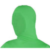 Person using a green hood for chroma key video production, demonstrating optimal background removal technique.