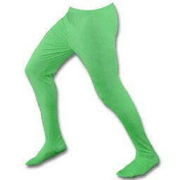 Person wearing green pants in a chroma key studio for digital background editing and special effects production.