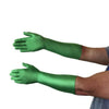 Person demonstrating chroma key technique using green gloves for seamless background removal in video production.