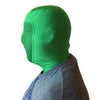 Person using a green hood for chroma key video production, demonstrating optimal background removal technique.