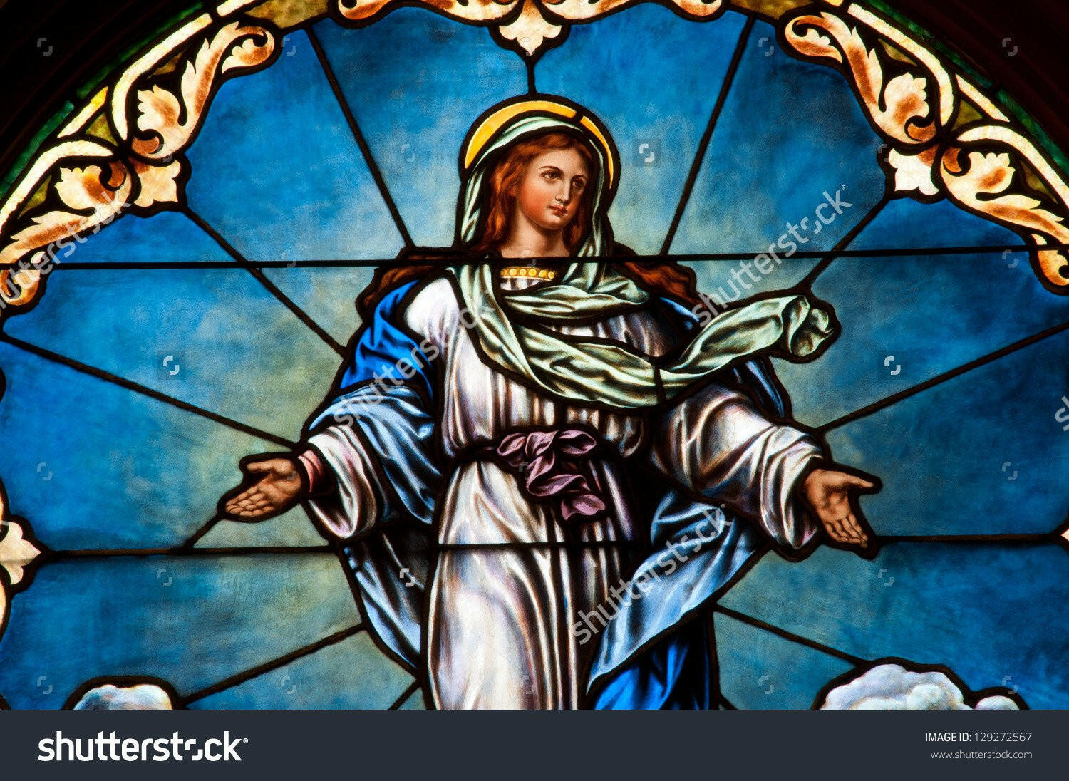 Stained Glass Assumption of Blessed Mary  Backdrop.