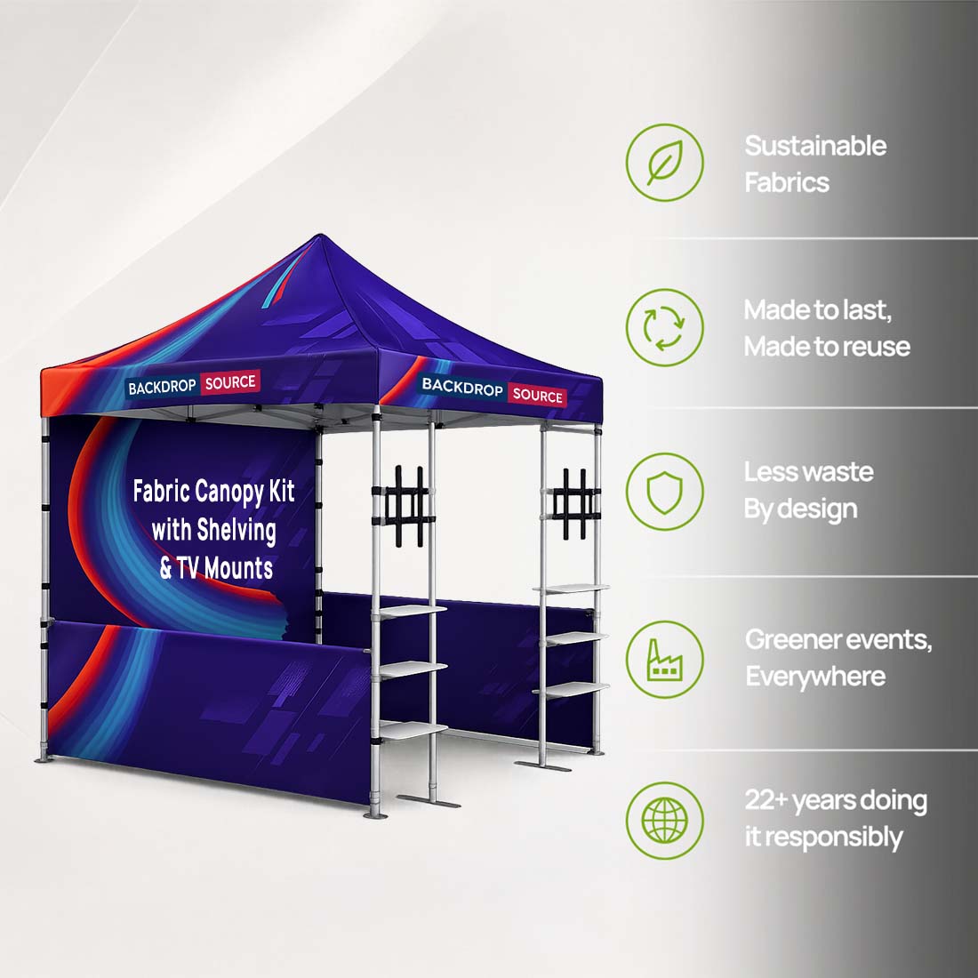 3m x 3m Fabric Canopy Kit with Shelving & TV Mounts