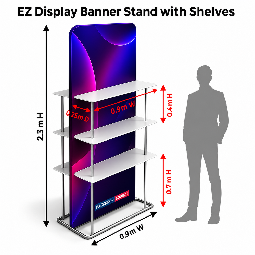EZ Display Banner Stand with Shelves