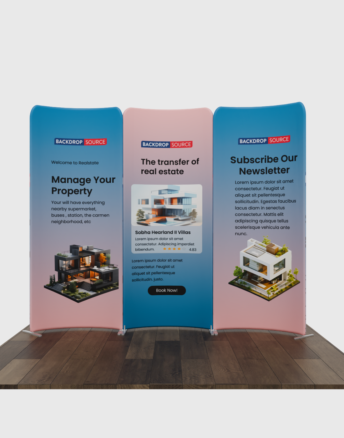 2x2m Magnetic Fabric Booth Wall with 3 Curved Panels