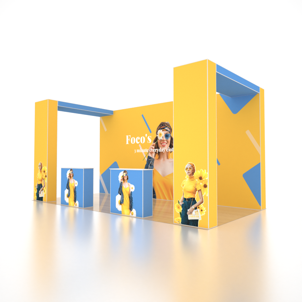 6x3m SEG Popup Booth with Twin L-Arch Walls & 2 Counters