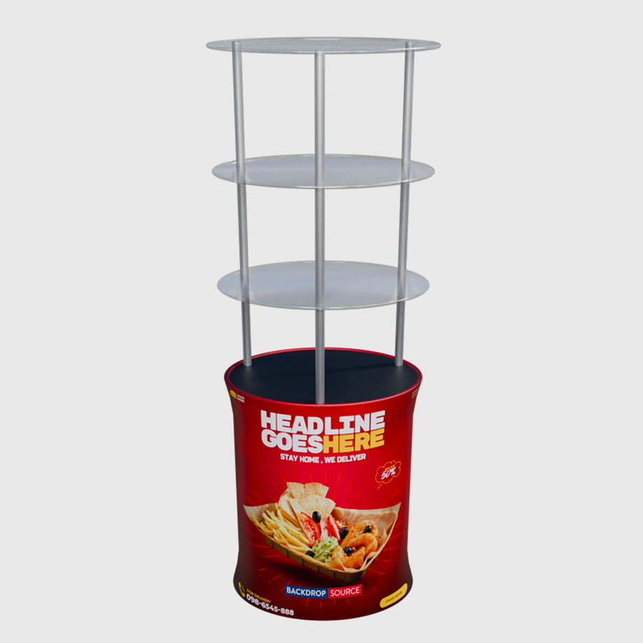 Oval Counter Display with Triple Shelves.