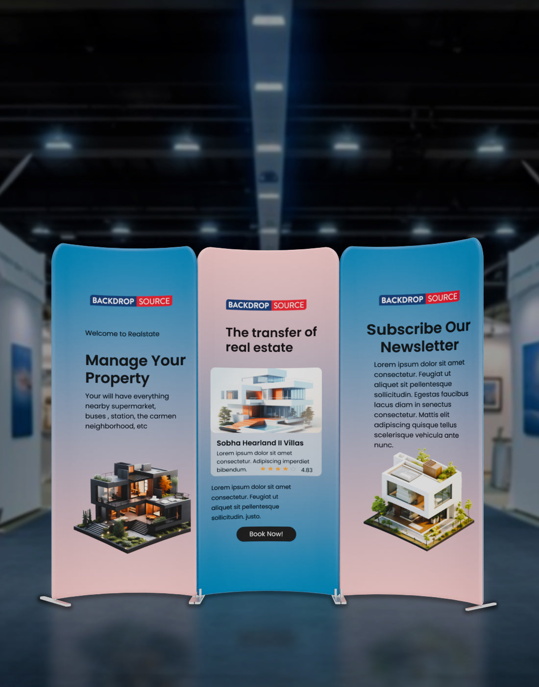 2x2m Magnetic Fabric Booth Wall with 3 Curved Panels