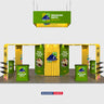 9x6m Island Booth Kit with Hexagon Lounge Shelving & 4 Counters