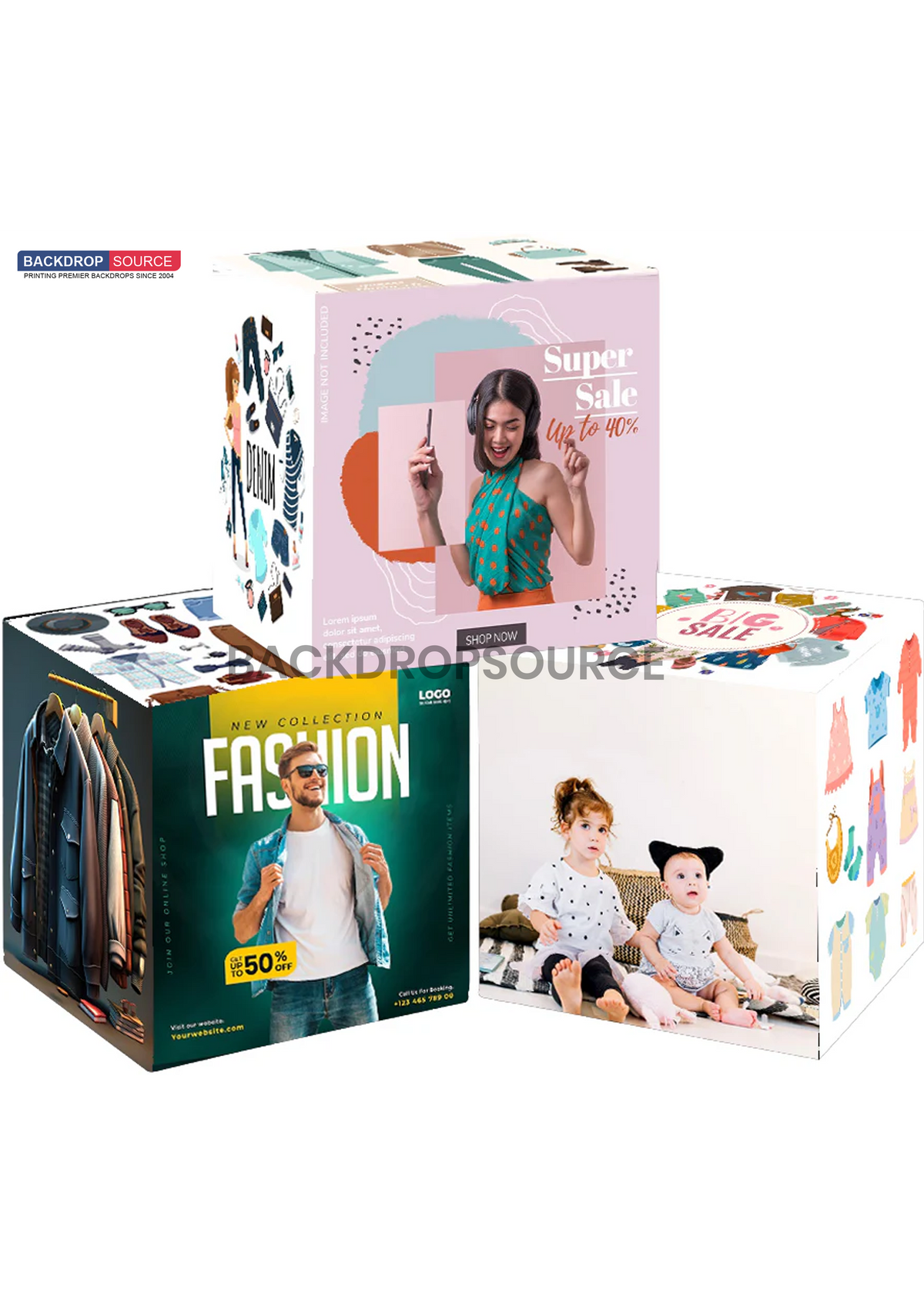 3 Sets of Stretch Fabric Displays for Product Showcase.