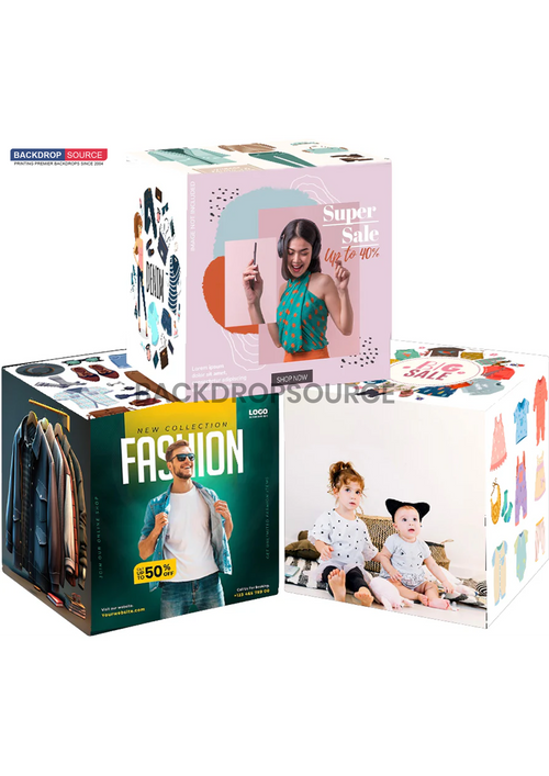 3 Sets of Stretch Fabric Displays for Product Showcase.