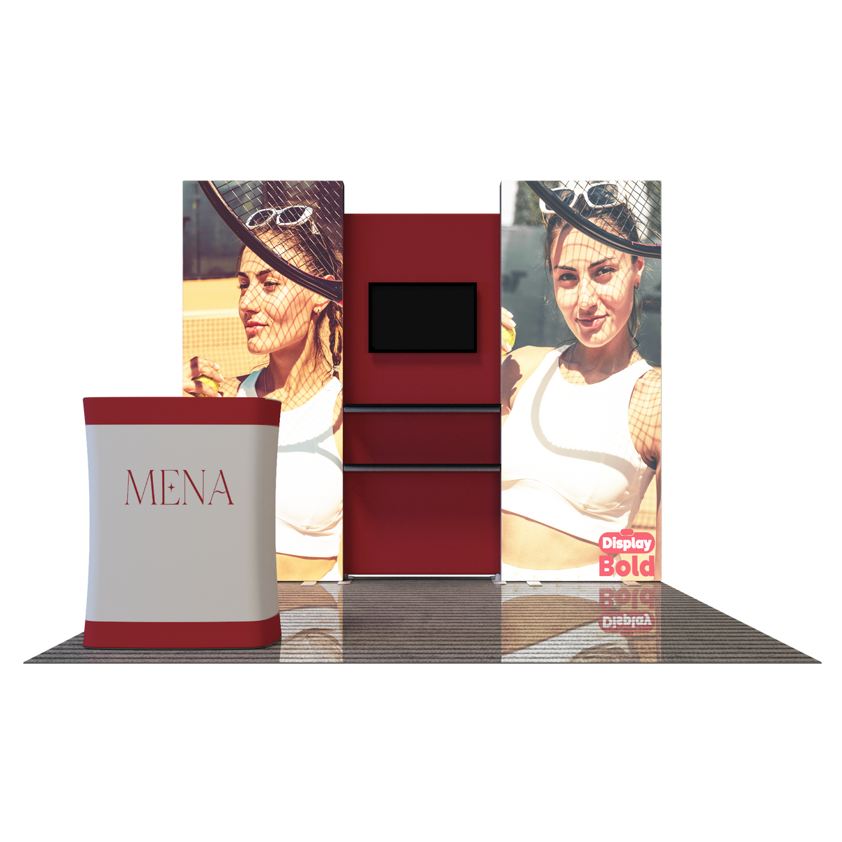 3x3m Fabric Wall Booth Kit with TV Mount & Shelving
