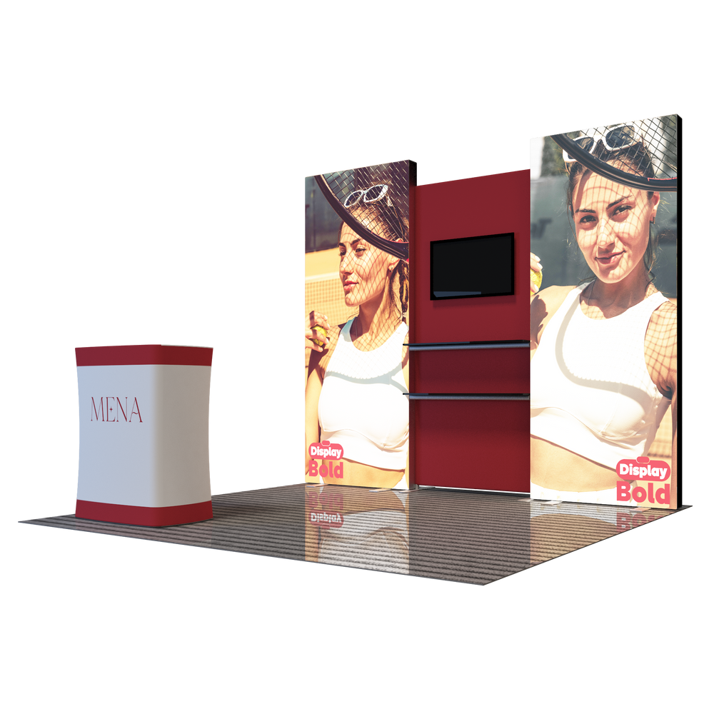 3x3m Fabric Wall Booth Kit with TV Mount & Shelving