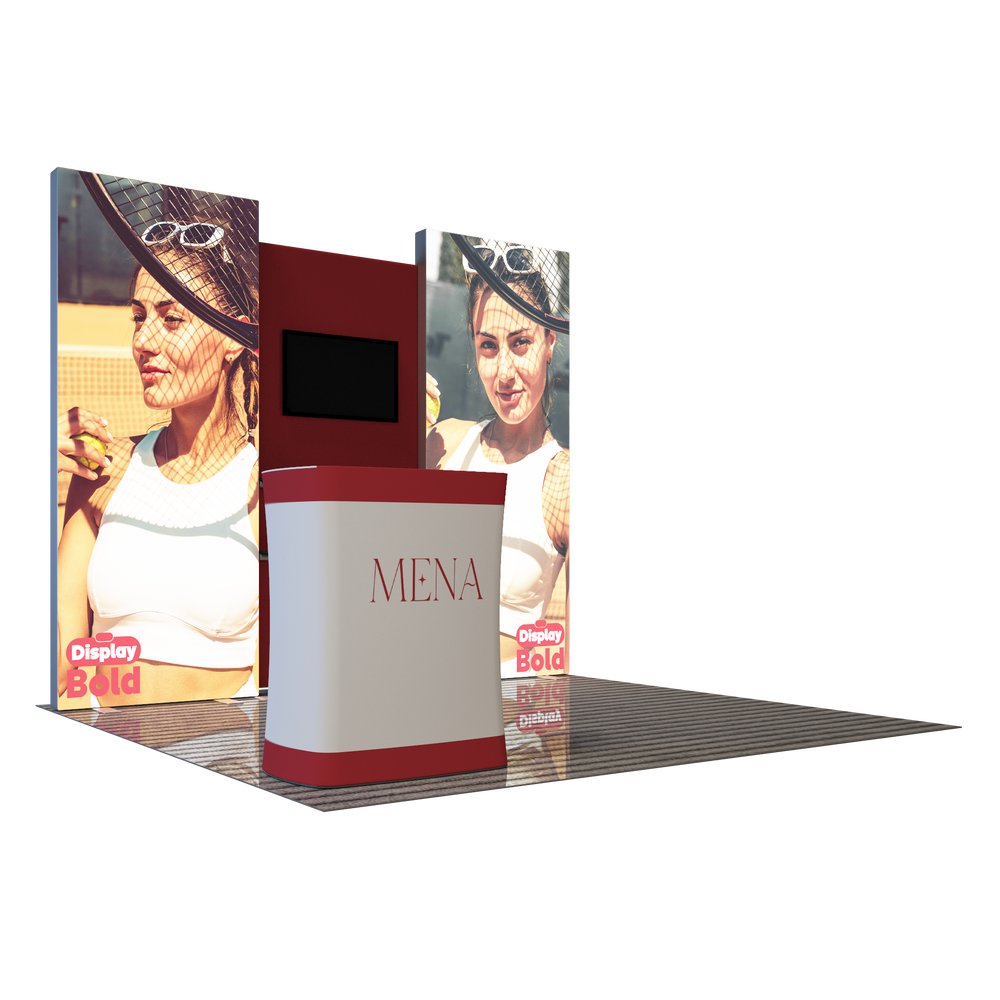 3x3m Fabric Wall Booth Kit with TV Mount & Shelving