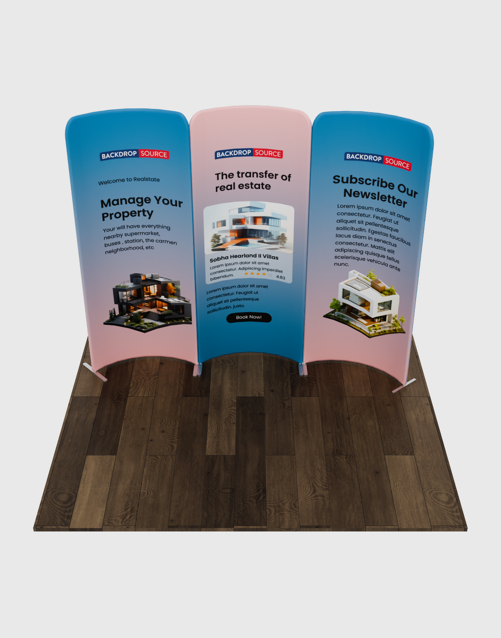 2x2m Magnetic Fabric Booth Wall with 3 Curved Panels
