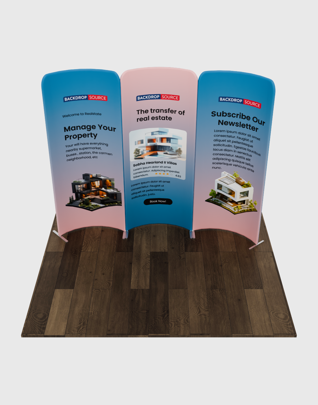 2x2m Magnetic Fabric Booth Wall with 3 Curved Panels