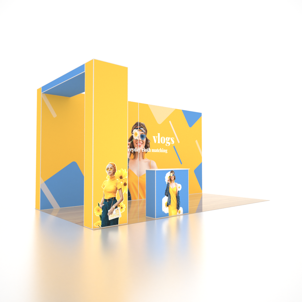 6x3m SEG Popup Booth with Wide Backwall, L-Arch & Counter