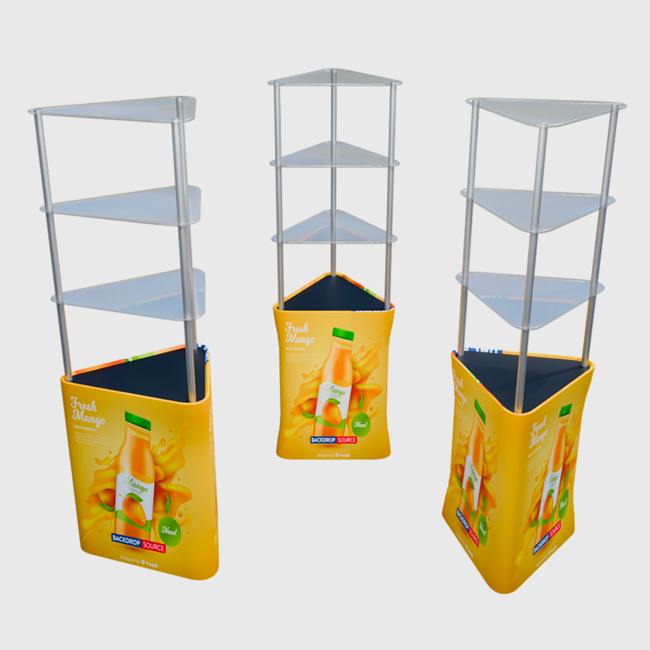 Triangular Table Display Paper Triangular Counter Display with Triple Shelves.