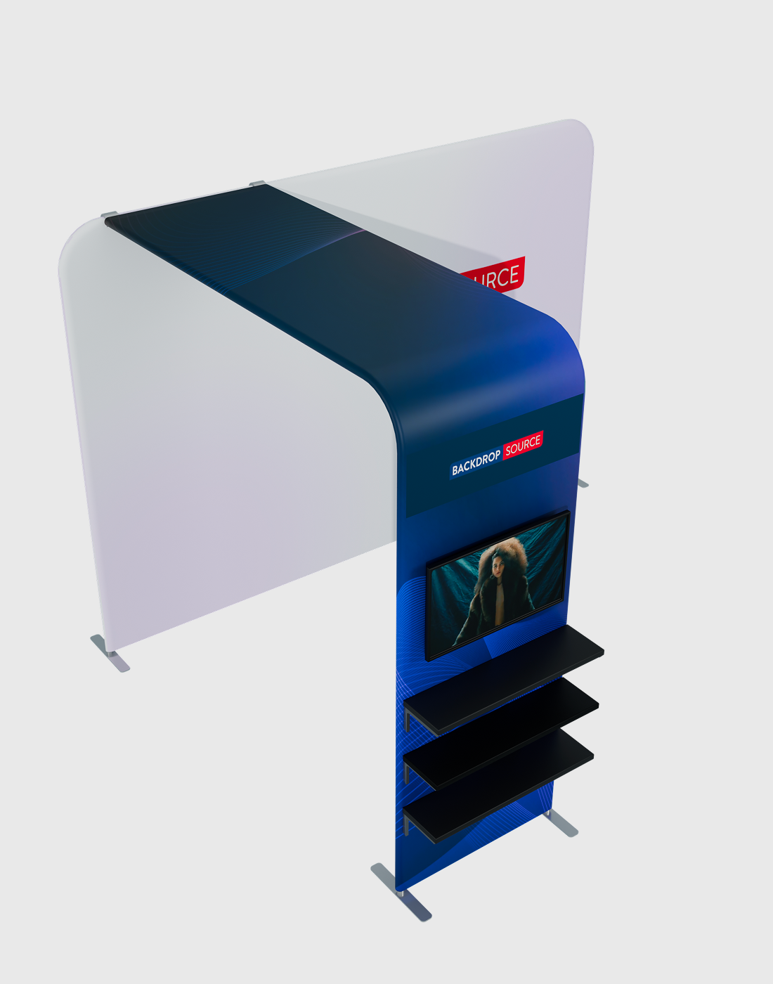 L-Shaped Display with Shelf & TV Rack