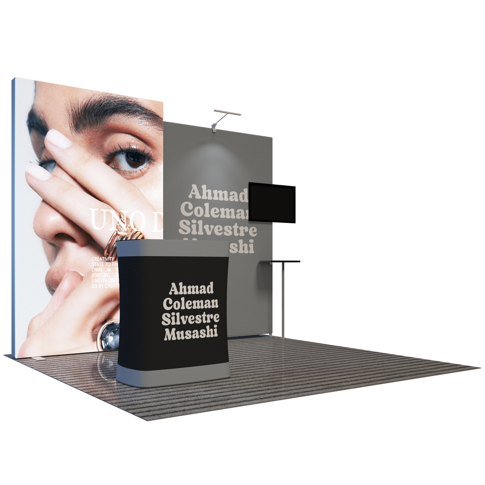 3x3m Backlit SEG Booth Kit with TV Wall & LED Counter