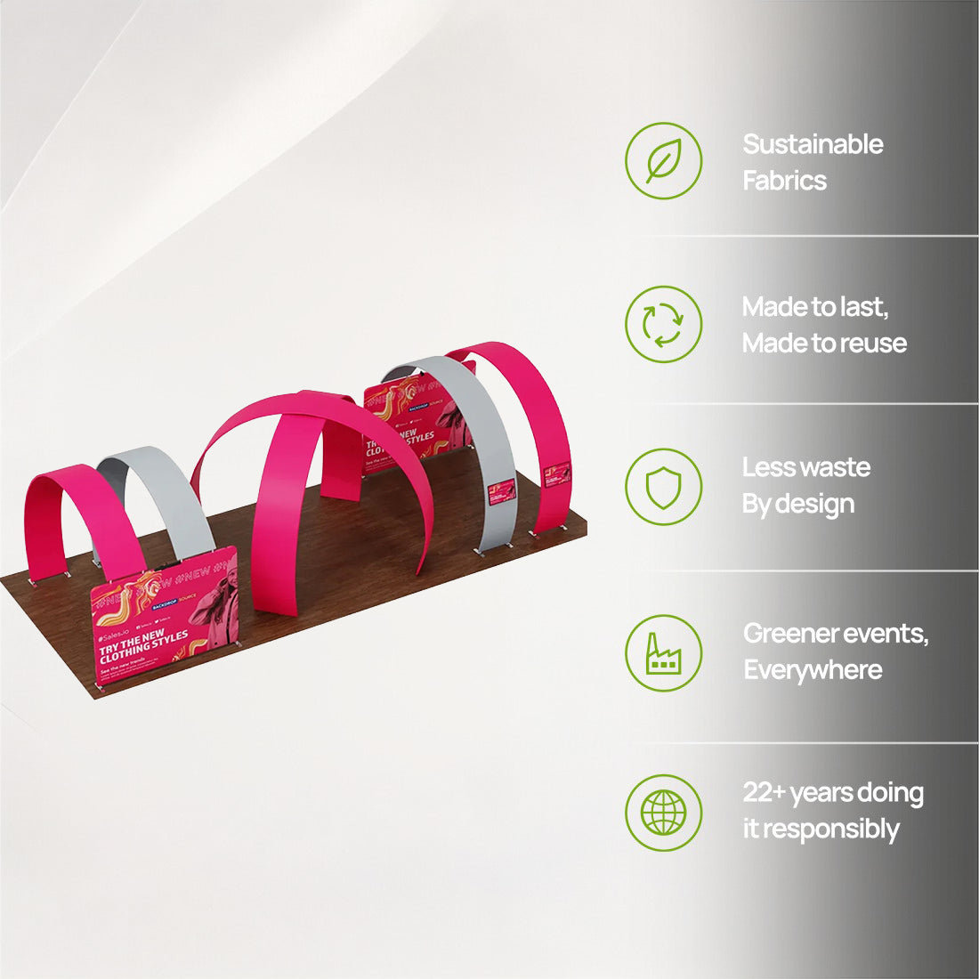 12x6m Curved Arch Booth Kit with Media Walls & 4 TV Mounts