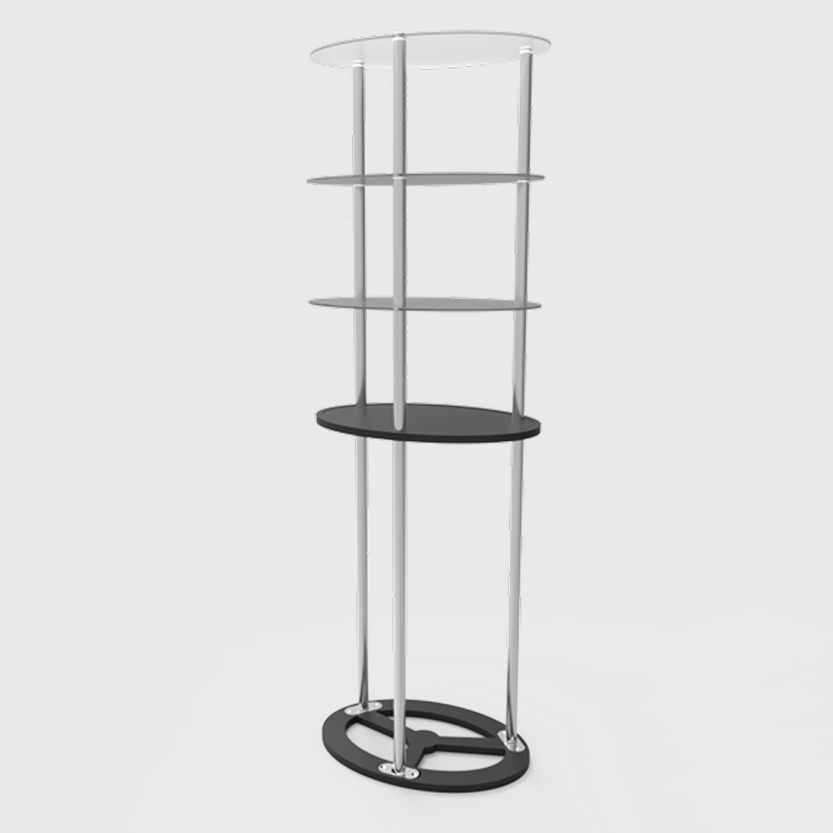 Oval Counter Display with Triple Shelves.