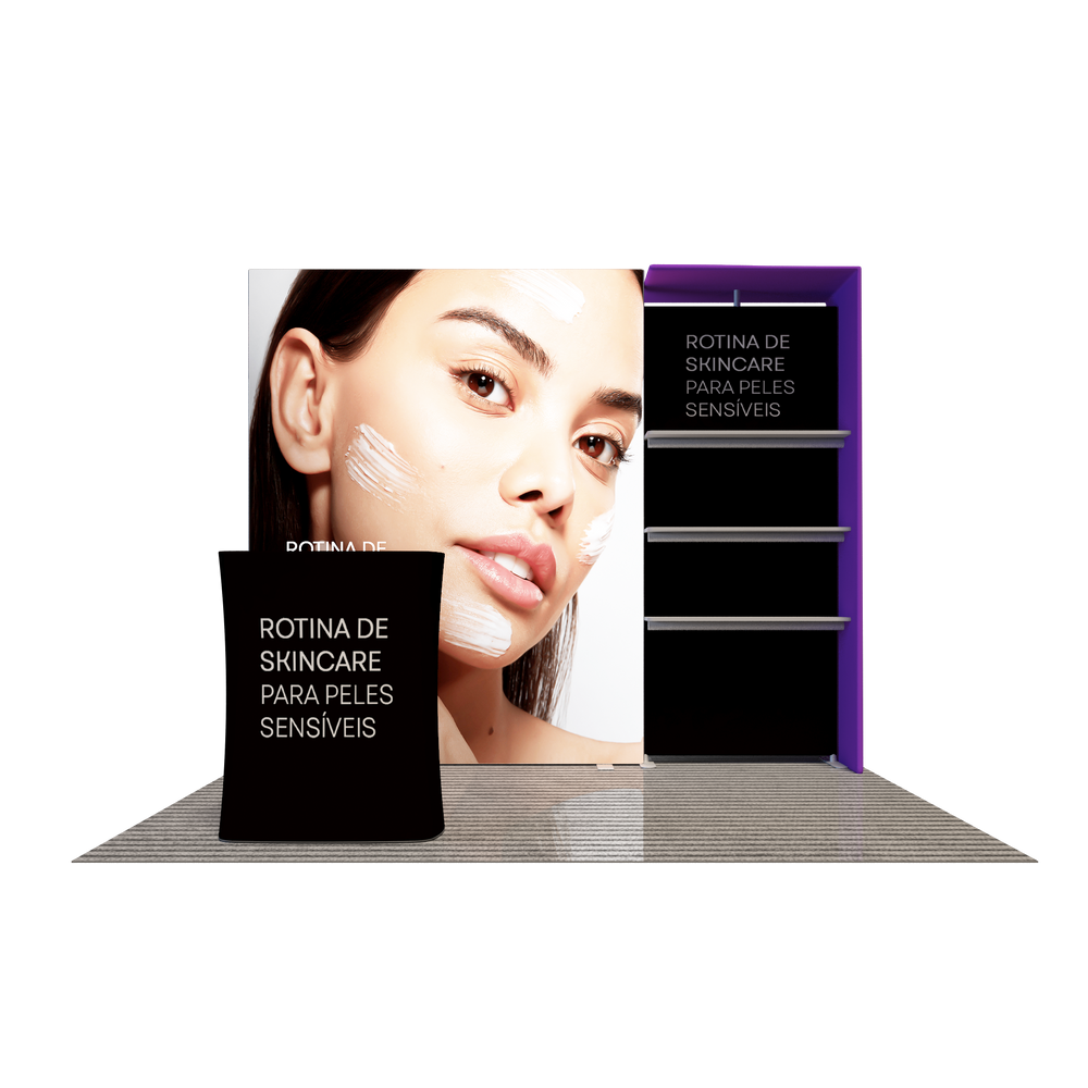 3x3m Fabric Wall Booth Kit with Shelving & LED Counter