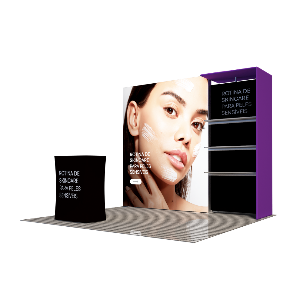 3x3m Fabric Wall Booth Kit with Shelving & LED Counter