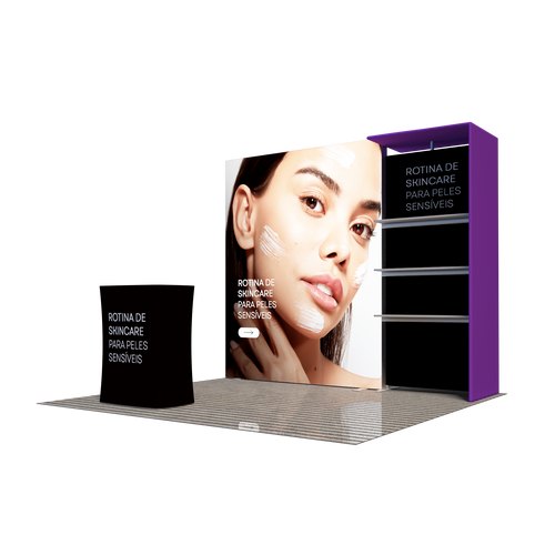 3x3m Fabric Wall Booth Kit with Shelving & LED Counter