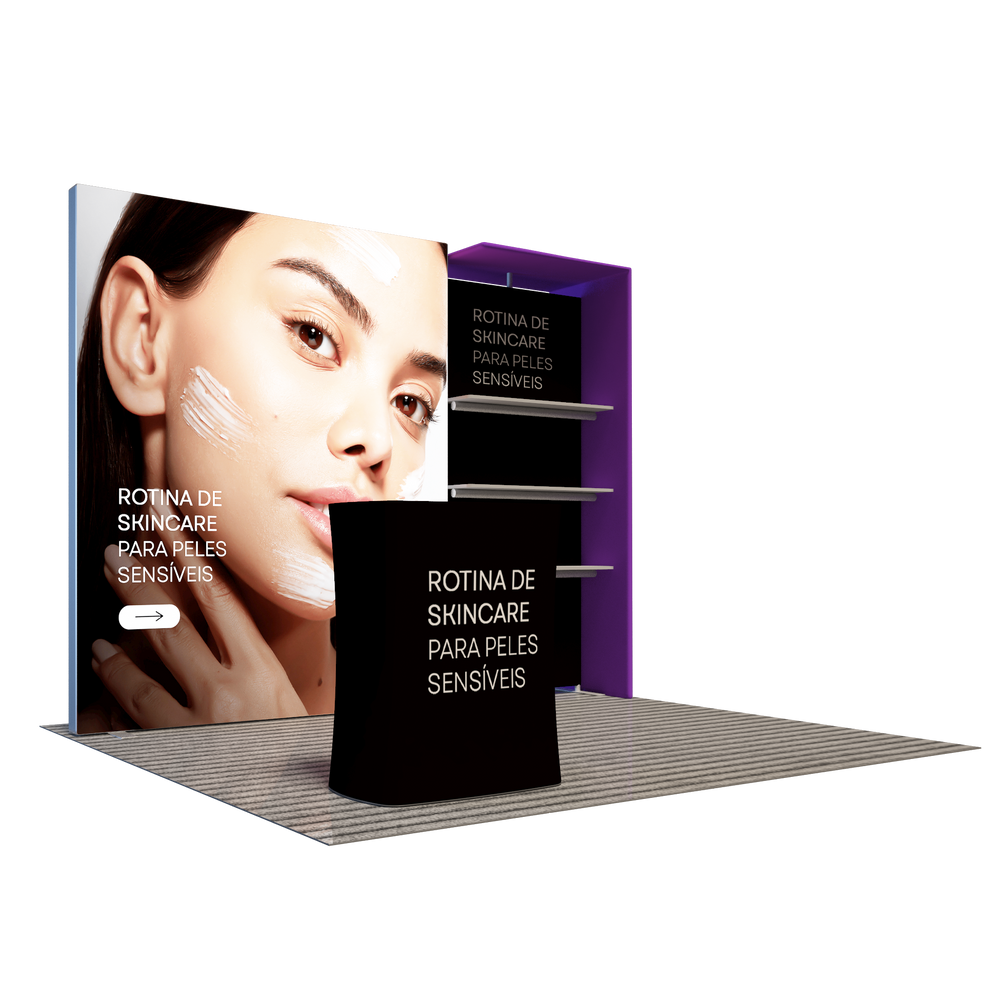 3x3m Fabric Wall Booth Kit with Shelving & LED Counter