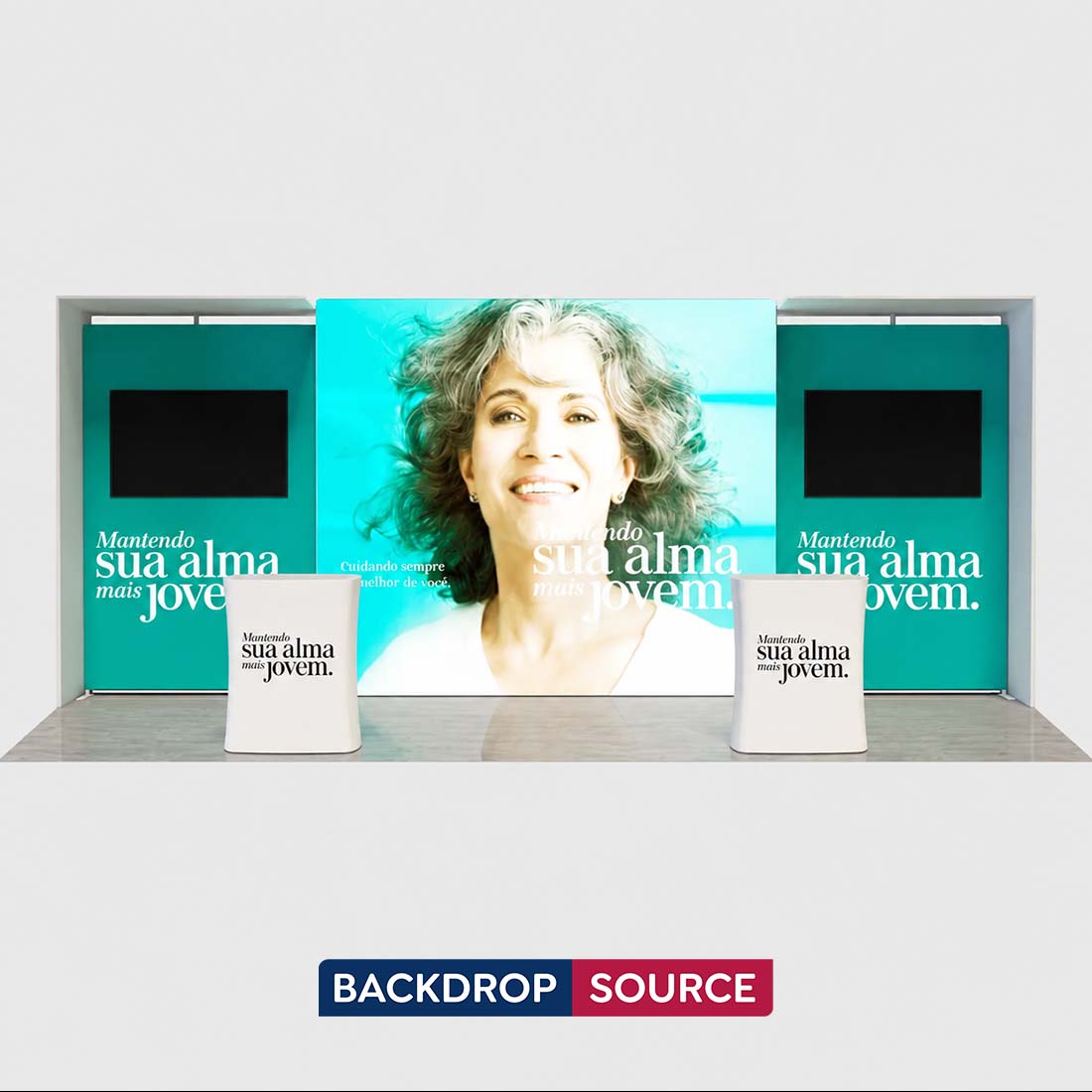 3x6m Backlit SEG Booth Kit with L-Arch Stands & 2 TV Walls