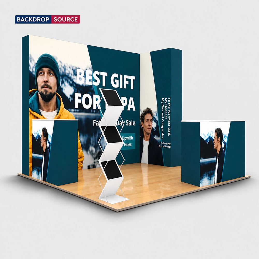 3x3m 3D Media Wall Corner Booth Kit with 3 Counters