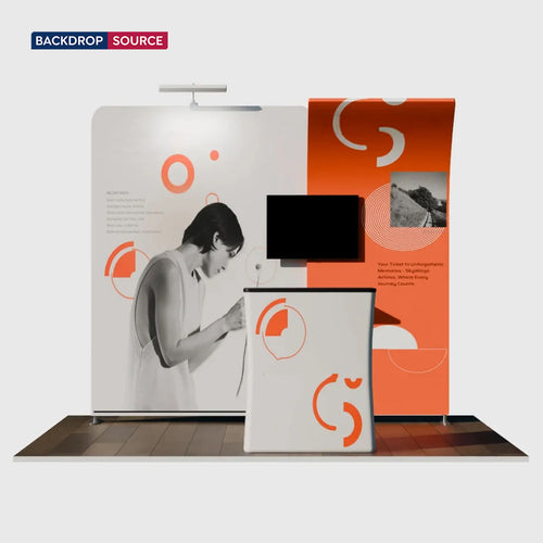 3x3m Booth Kit with Curved & Tall Straight Walls, Counter & TV