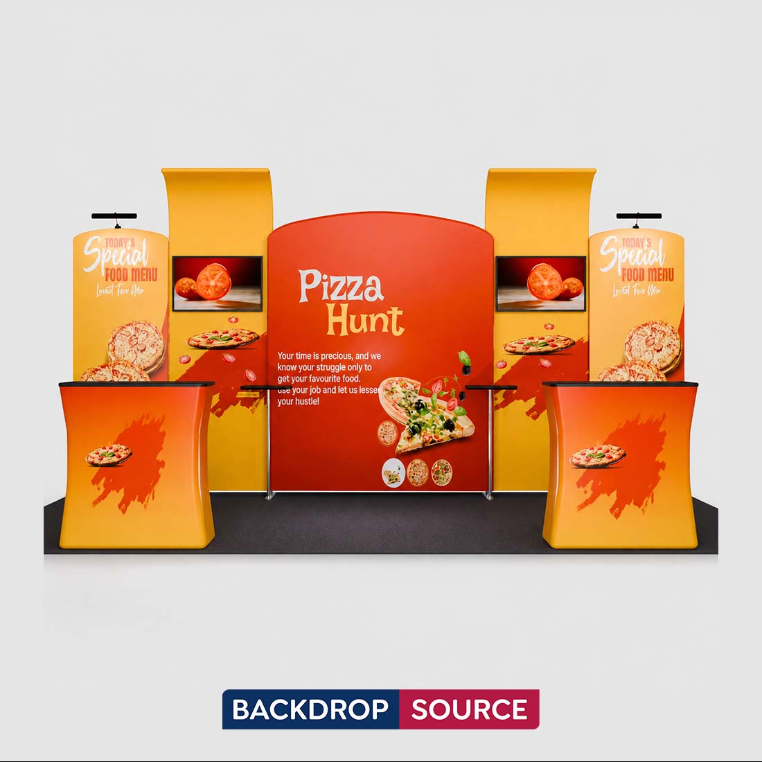 3x6m Booth Kit with Slanted Arches, Curved Walls & 2 Counters