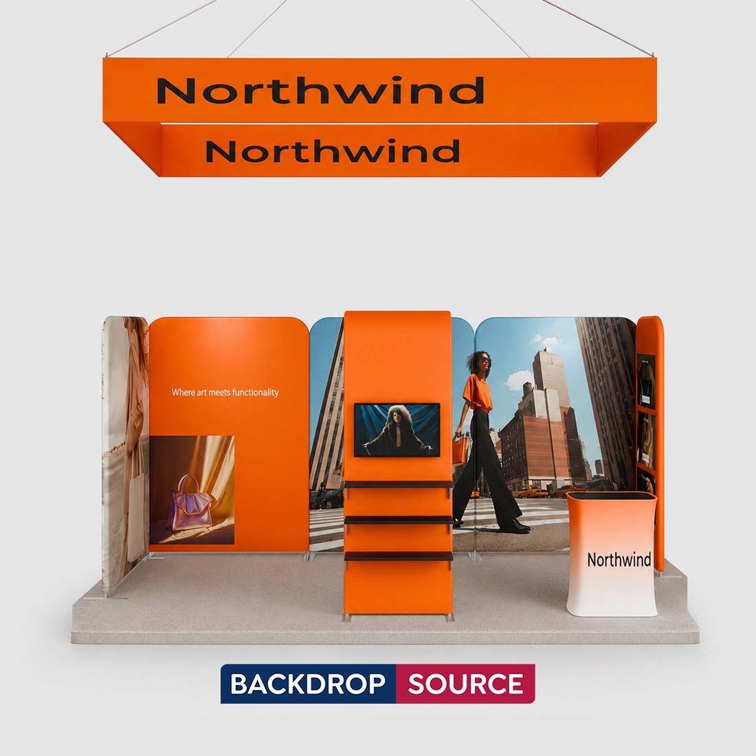 3x6m Magnetic Booth Kit with L-Shape TV Tower & Hanging Banner