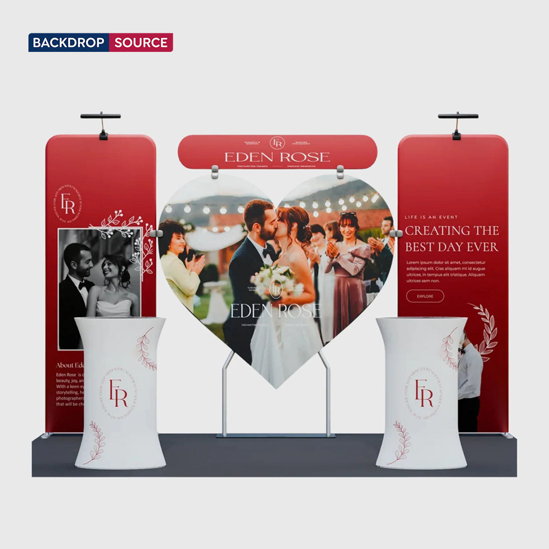 3x3m Booth Kit with Heart-Shape Backdrop & 2 Oval Counters
